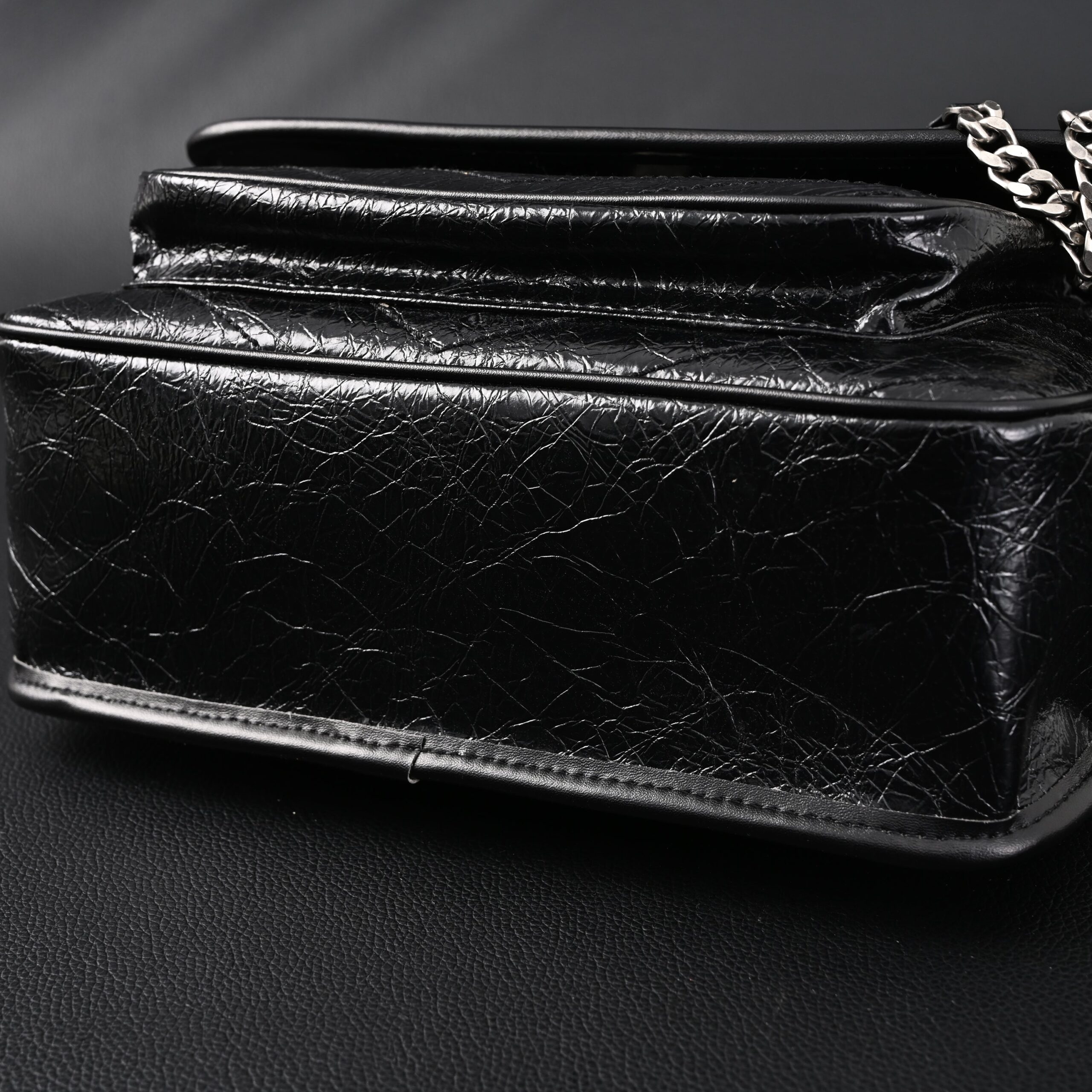 Saint Laurent Niki Medium Black Crinkled Leather Shoulder Bag - Image 8