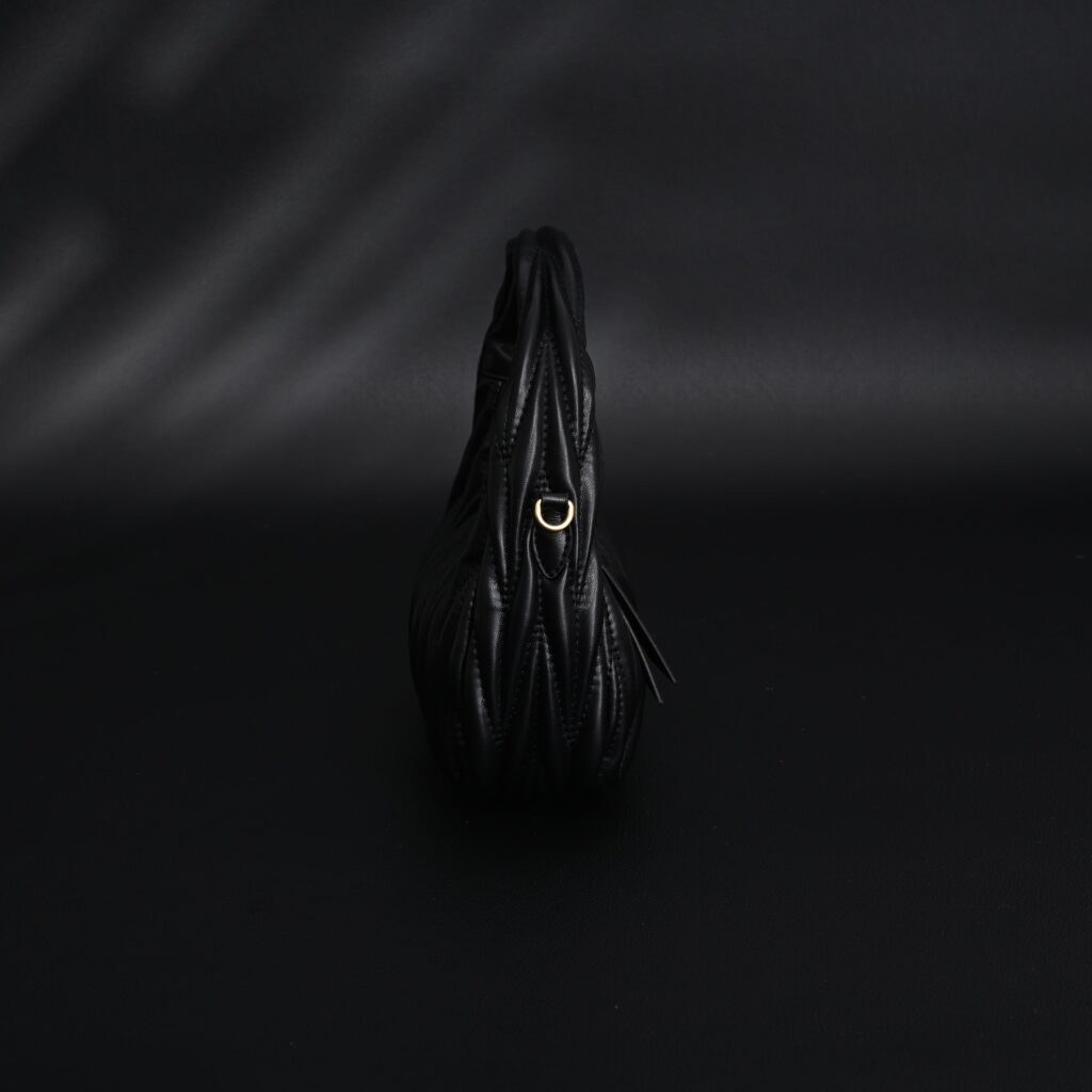Miu Miu Matelassé Leather Hobo Bag – Black with Gold Hardware