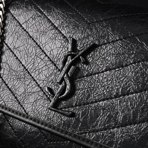 Saint Laurent Niki Medium Black Crinkled Leather Shoulder Bag