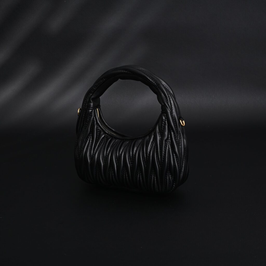 Miu Miu Matelassé Leather Hobo Bag – Black with Gold Hardware