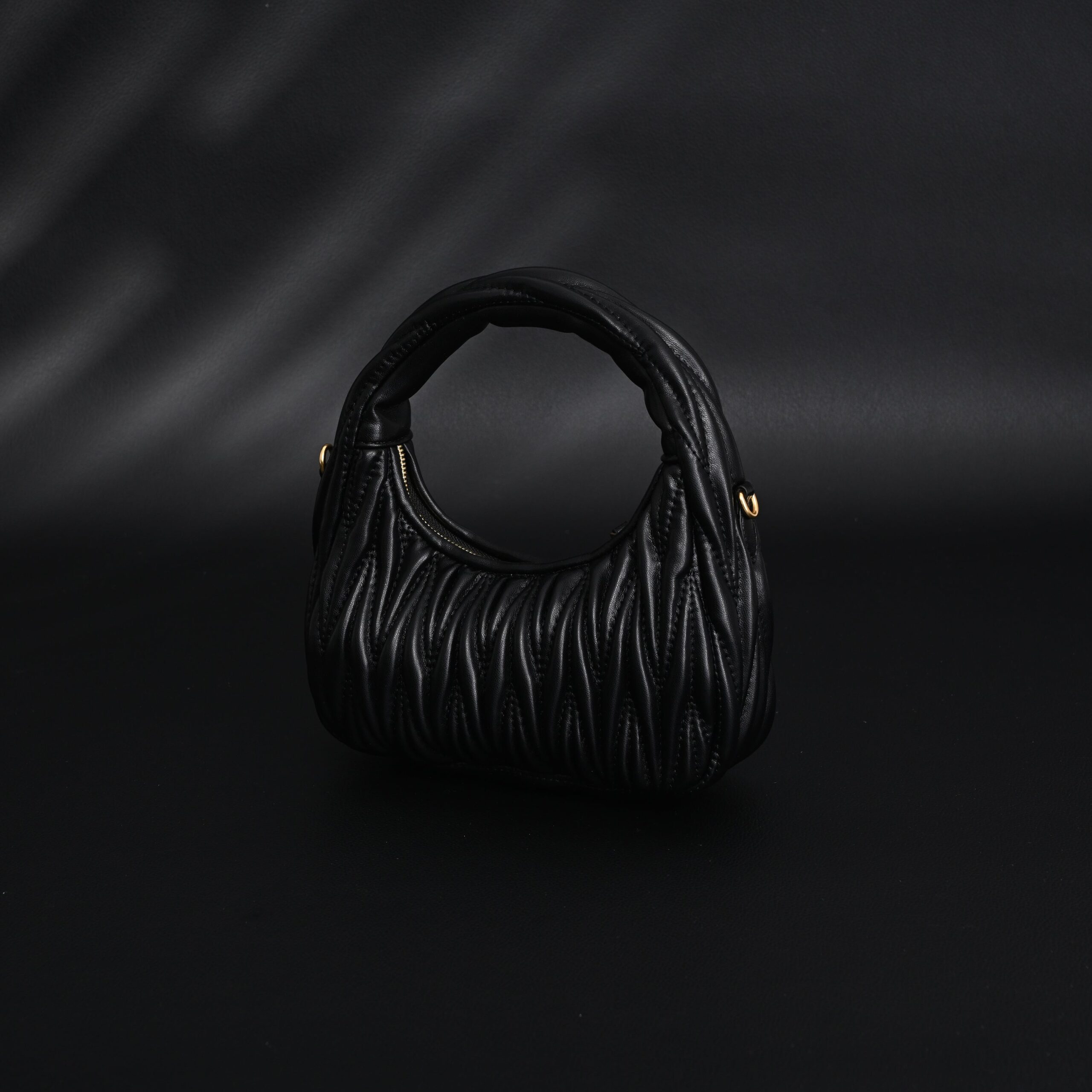 Miu Miu Matelassé Leather Hobo Bag – Black with Gold Hardware - Image 5