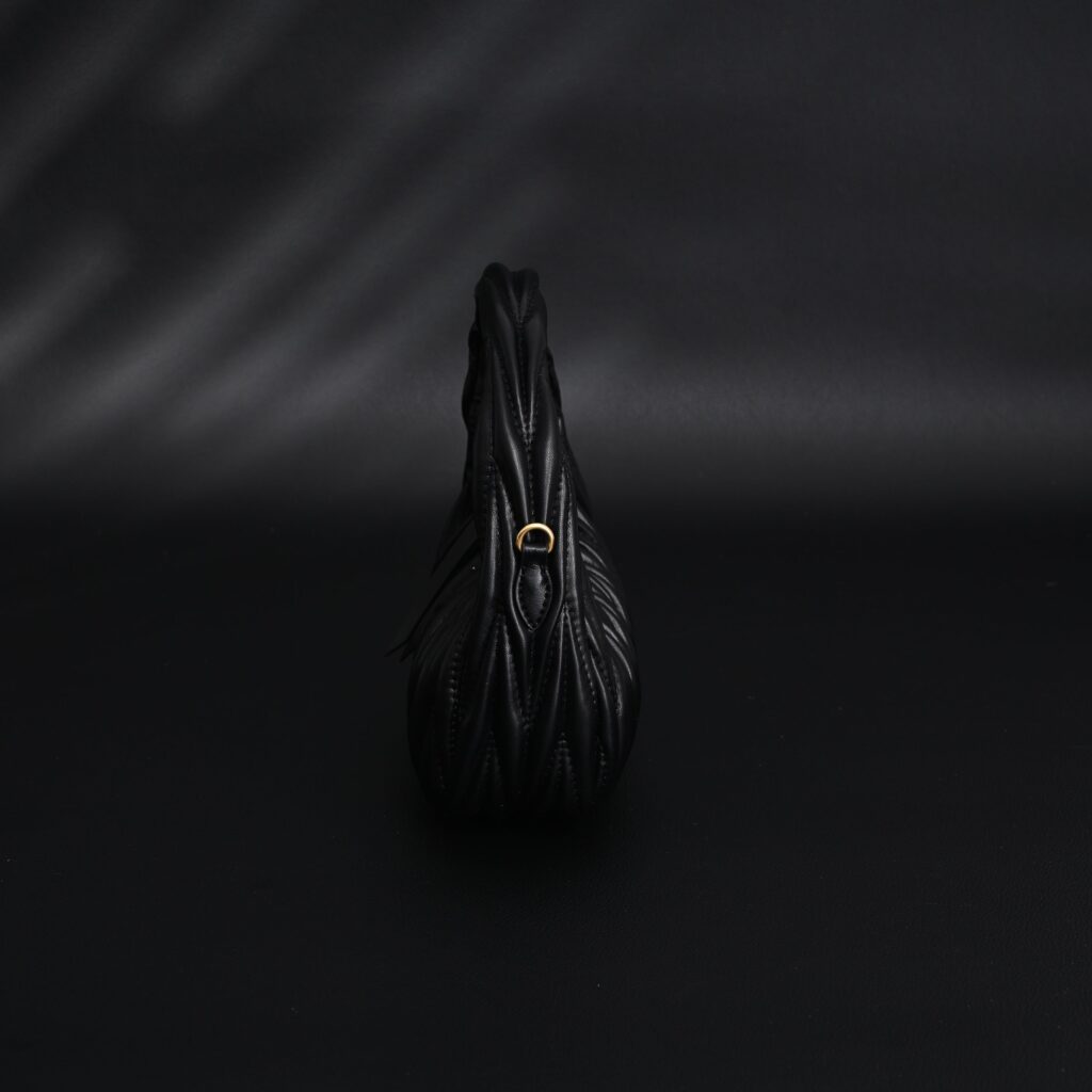 Miu Miu Matelassé Leather Hobo Bag – Black with Gold Hardware