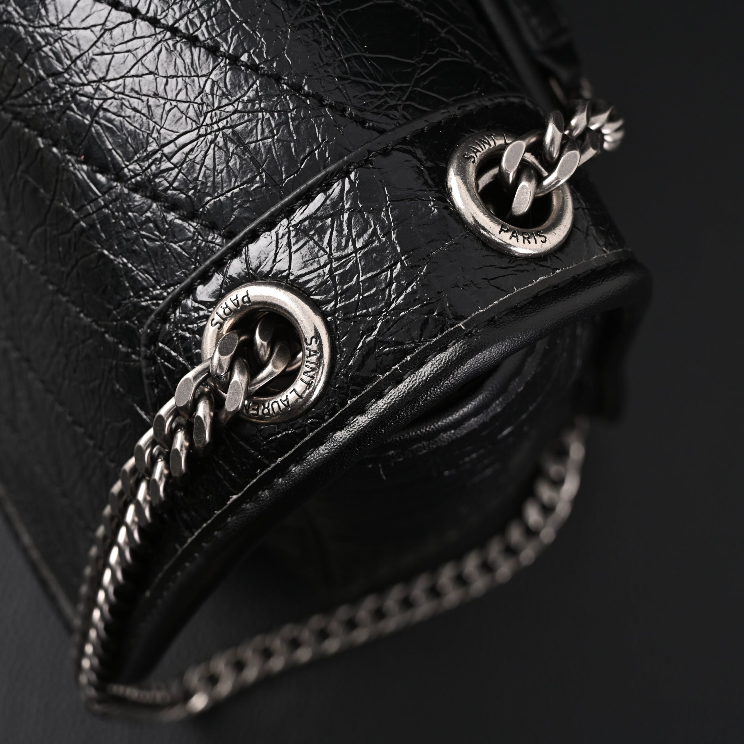 Saint Laurent Niki Medium Black Crinkled Leather Shoulder Bag - Image 10