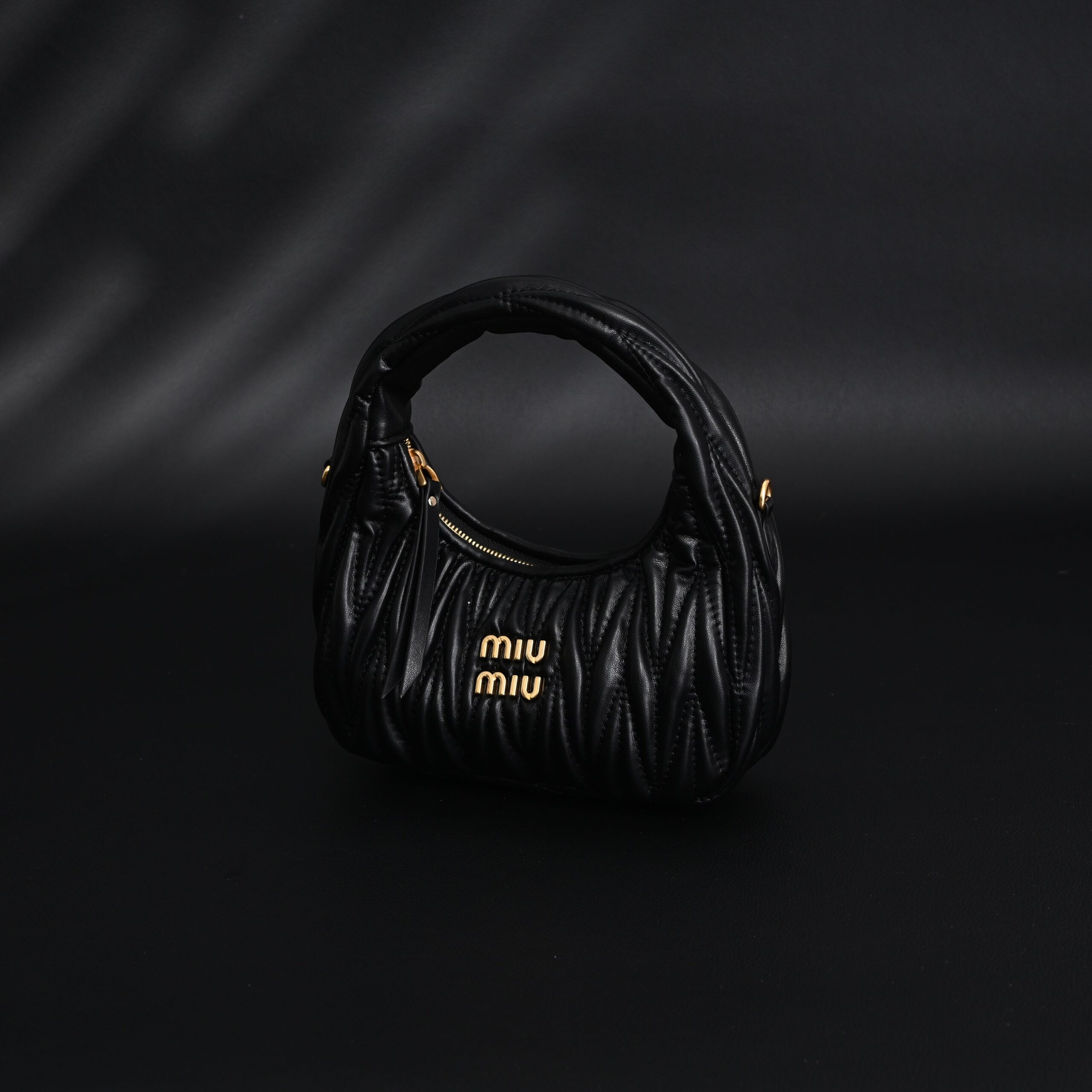 Miu Miu Matelassé Leather Hobo Bag – Black with Gold Hardware - Image 7