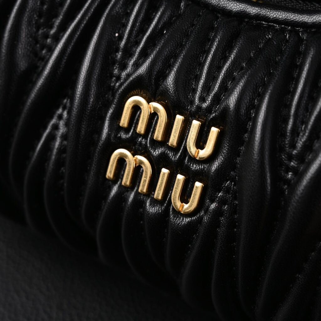 Miu Miu Matelassé Leather Hobo Bag – Black with Gold Hardware