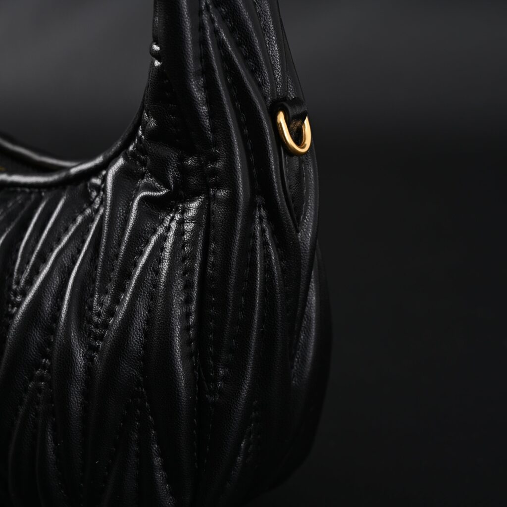 Miu Miu Matelassé Leather Hobo Bag – Black with Gold Hardware