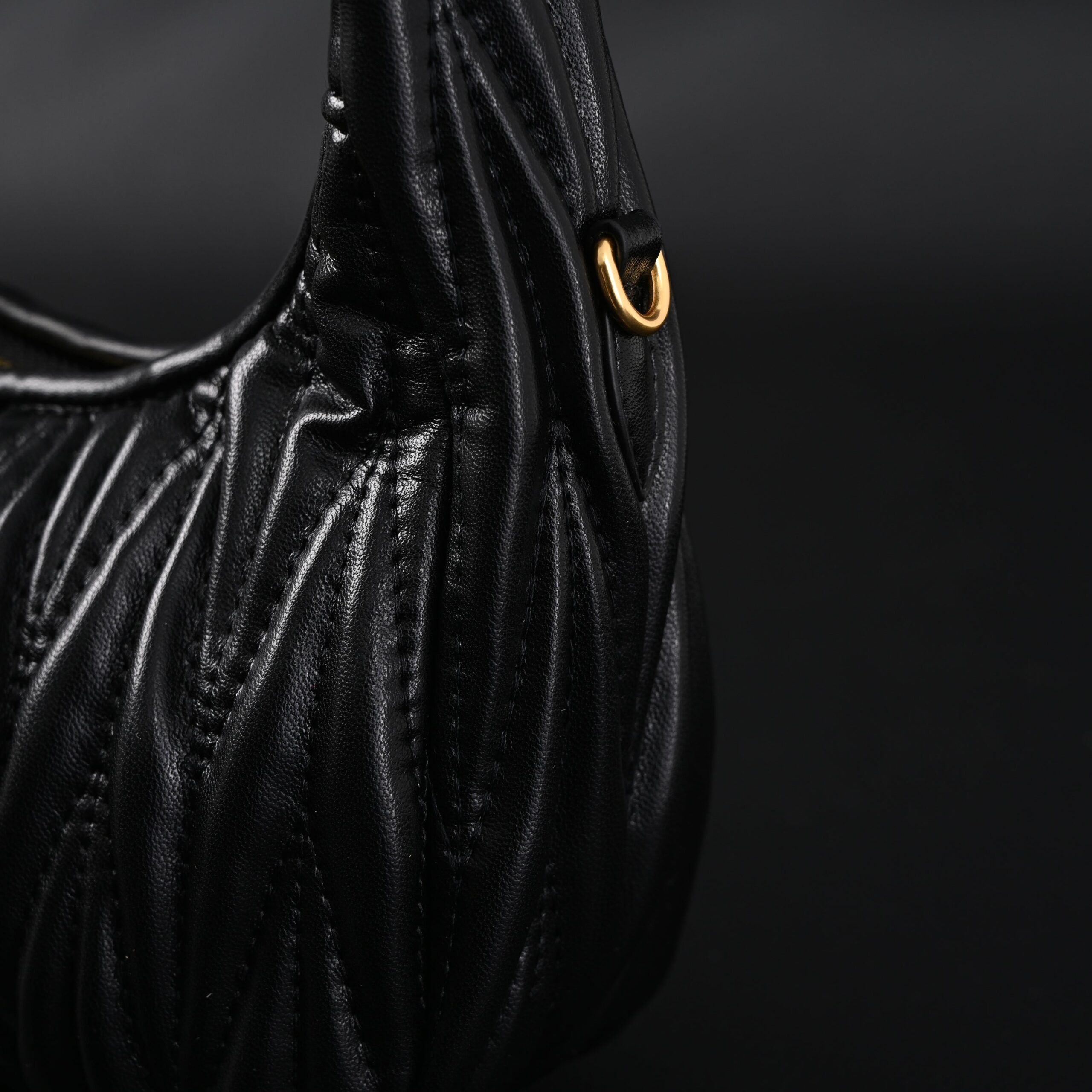 Miu Miu Matelassé Leather Hobo Bag – Black with Gold Hardware - Image 10