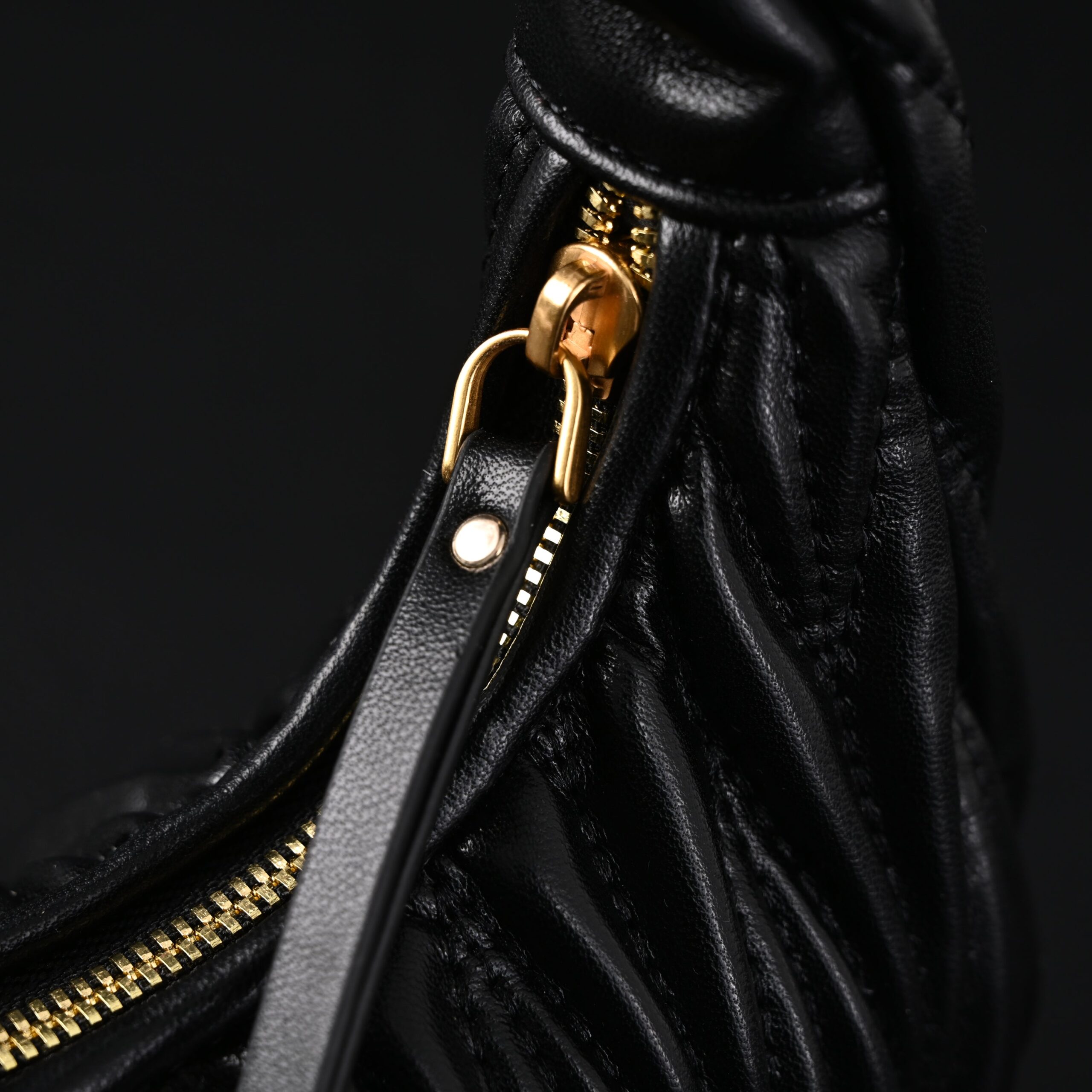 Miu Miu Matelassé Leather Hobo Bag – Black with Gold Hardware - Image 12
