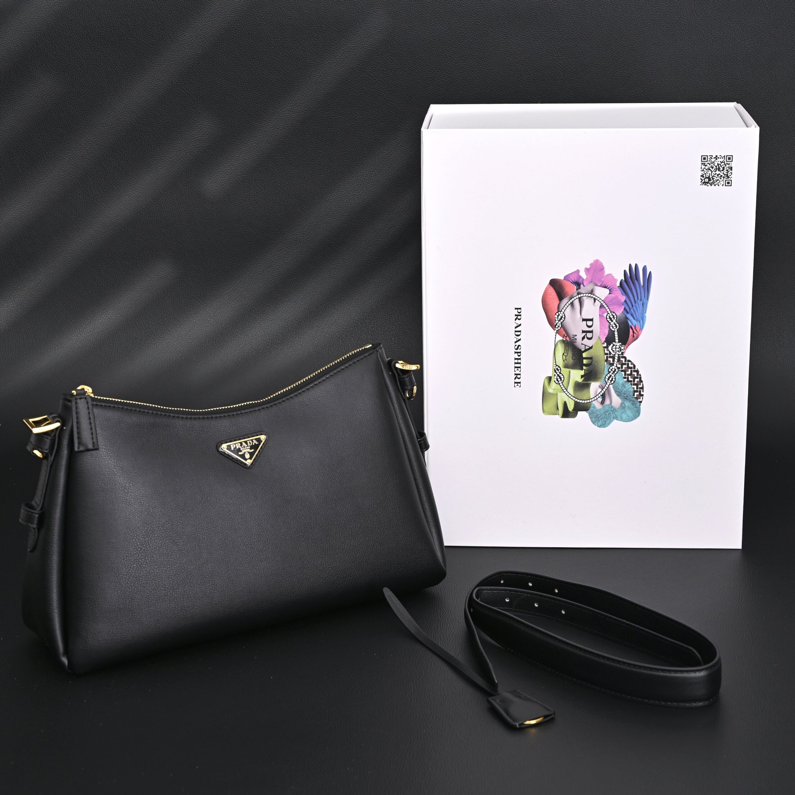 Prada Cleo Black Brushed Leather Shoulder Bag - Image 1