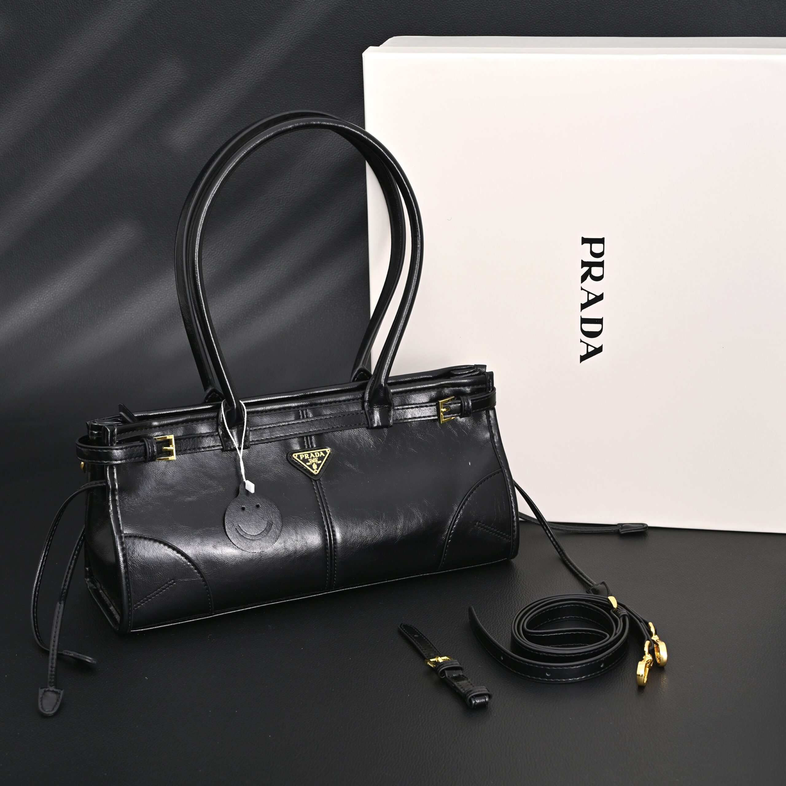 Prada Cleo Black Patent Leather Shoulder Bag with Gold Hardware - Image 1