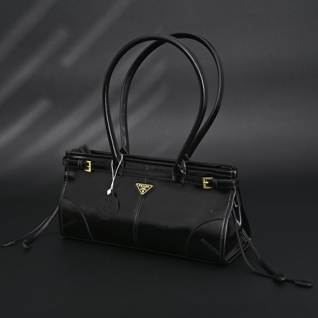 Prada Cleo Black Patent Leather Shoulder Bag with Gold Hardware