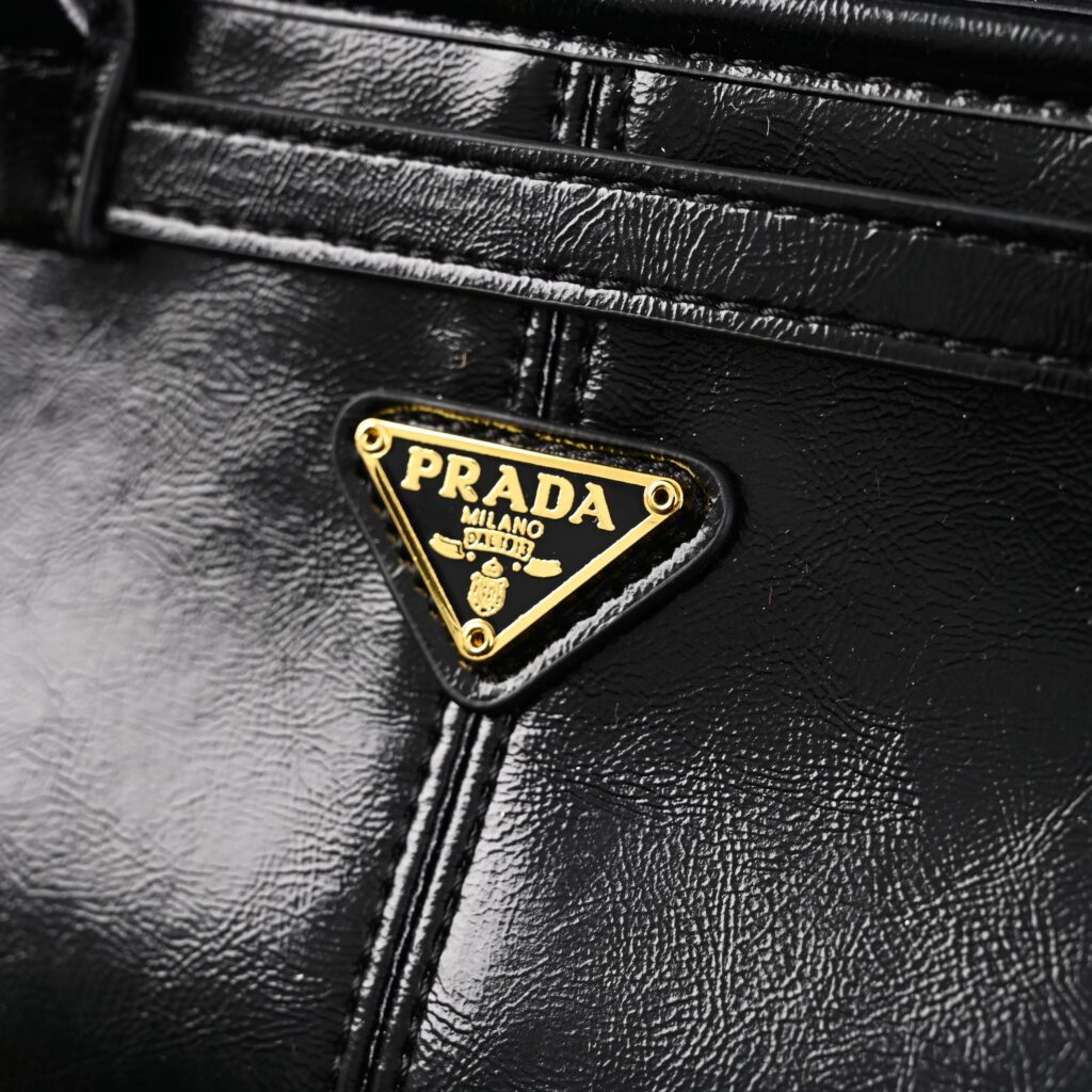 Prada Cleo Black Patent Leather Shoulder Bag with Gold Hardware