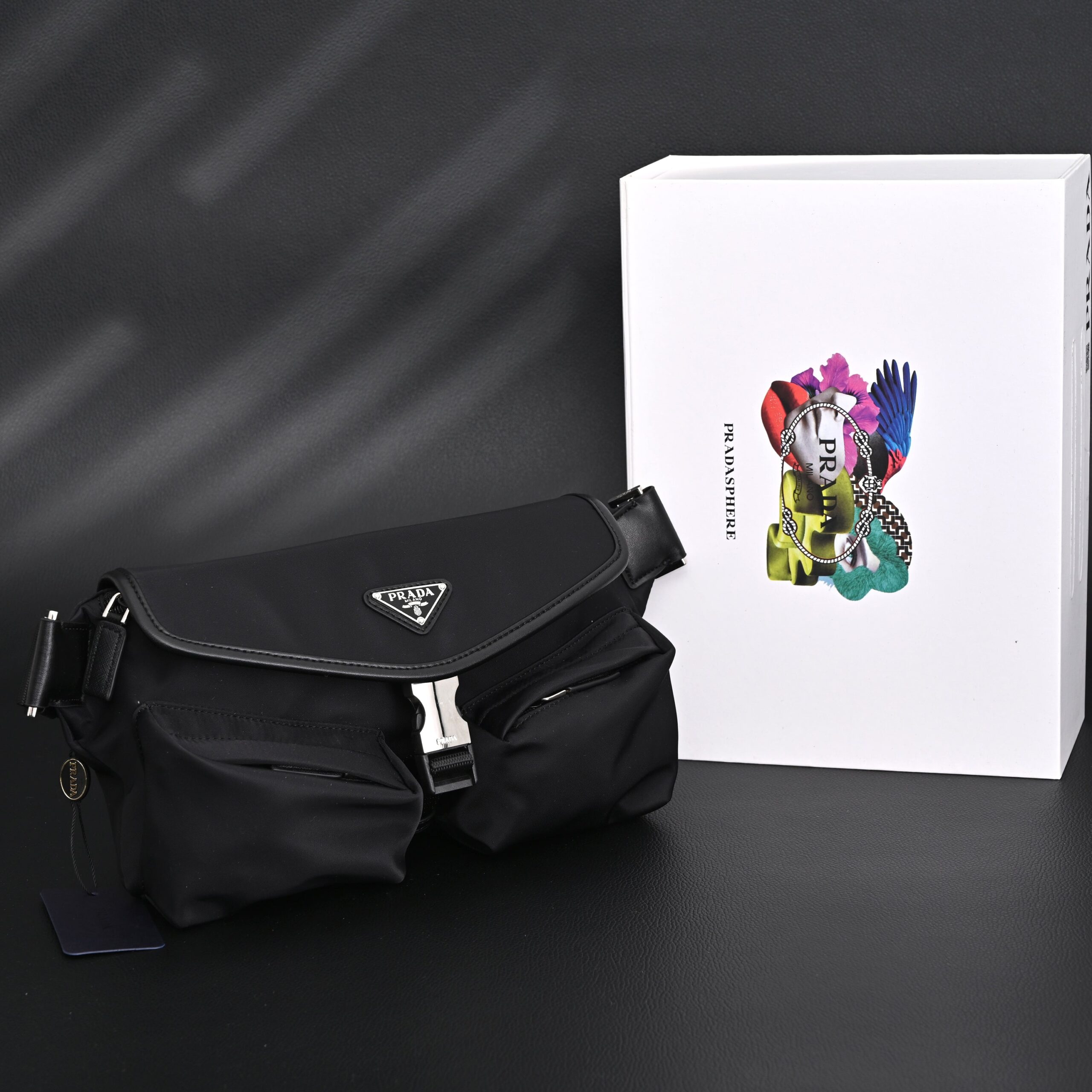 Prada Nylon Black Belt Bag with Silver Logo - Image 1