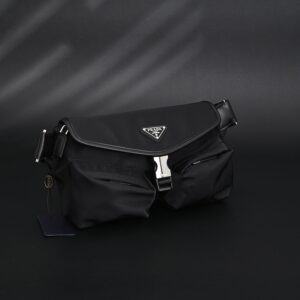 Prada Nylon Black Belt Bag with Silver Logo - Image 2