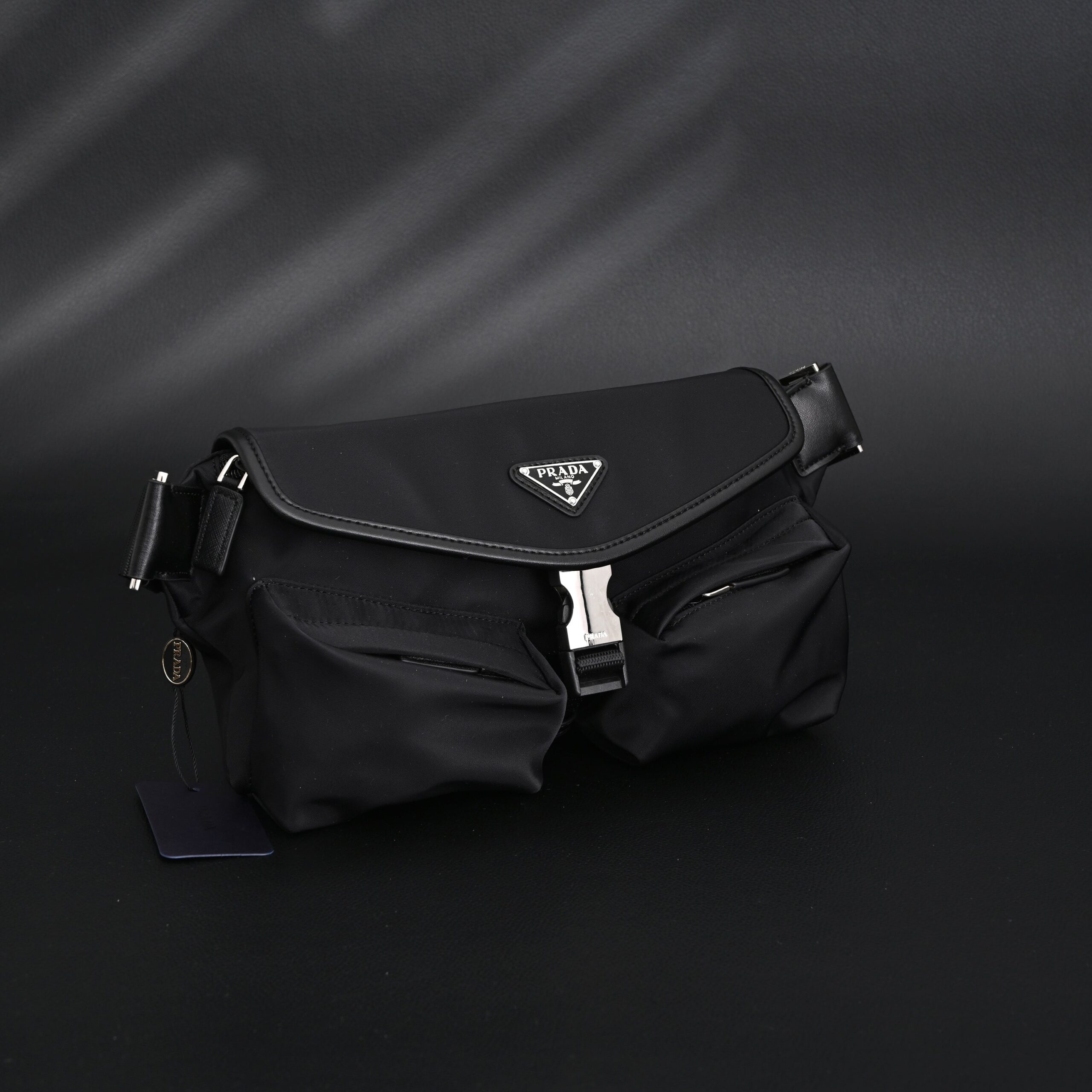 Prada Nylon Black Belt Bag with Silver Logo - Image 2