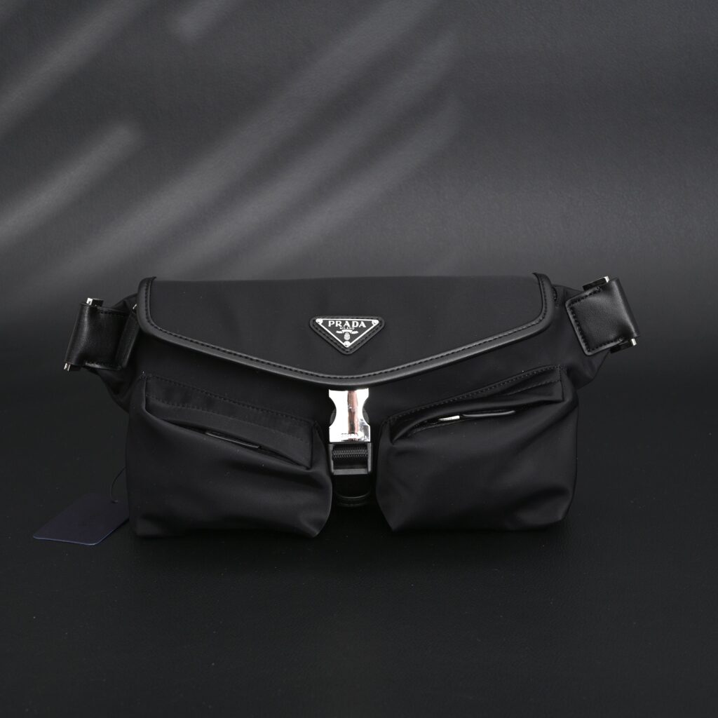 Prada Nylon Black Belt Bag with Silver Logo