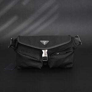 Prada Nylon Black Belt Bag with Silver Logo - Image 3