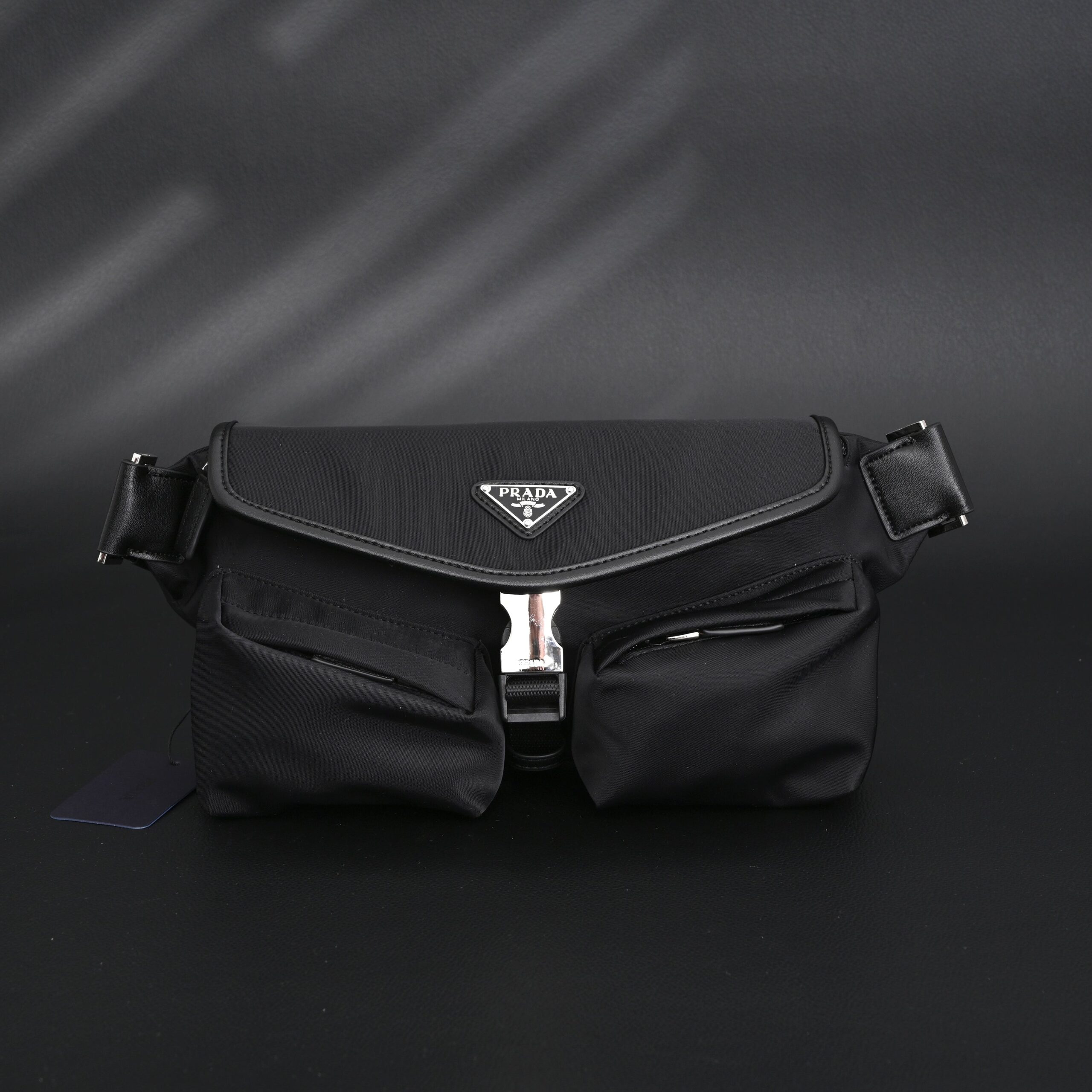 Prada Nylon Black Belt Bag with Silver Logo - Image 3