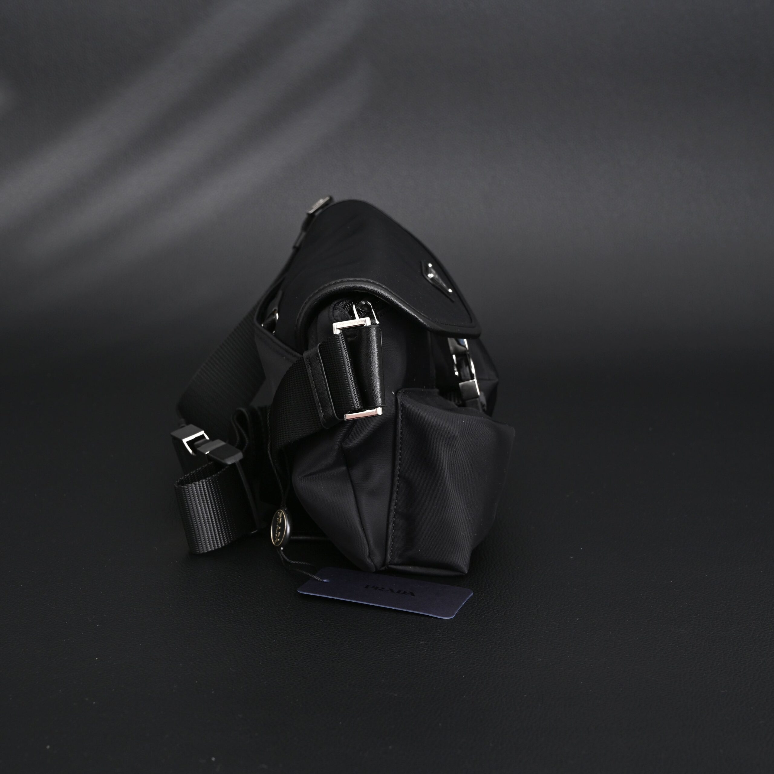 Prada Nylon Black Belt Bag with Silver Logo - Image 4