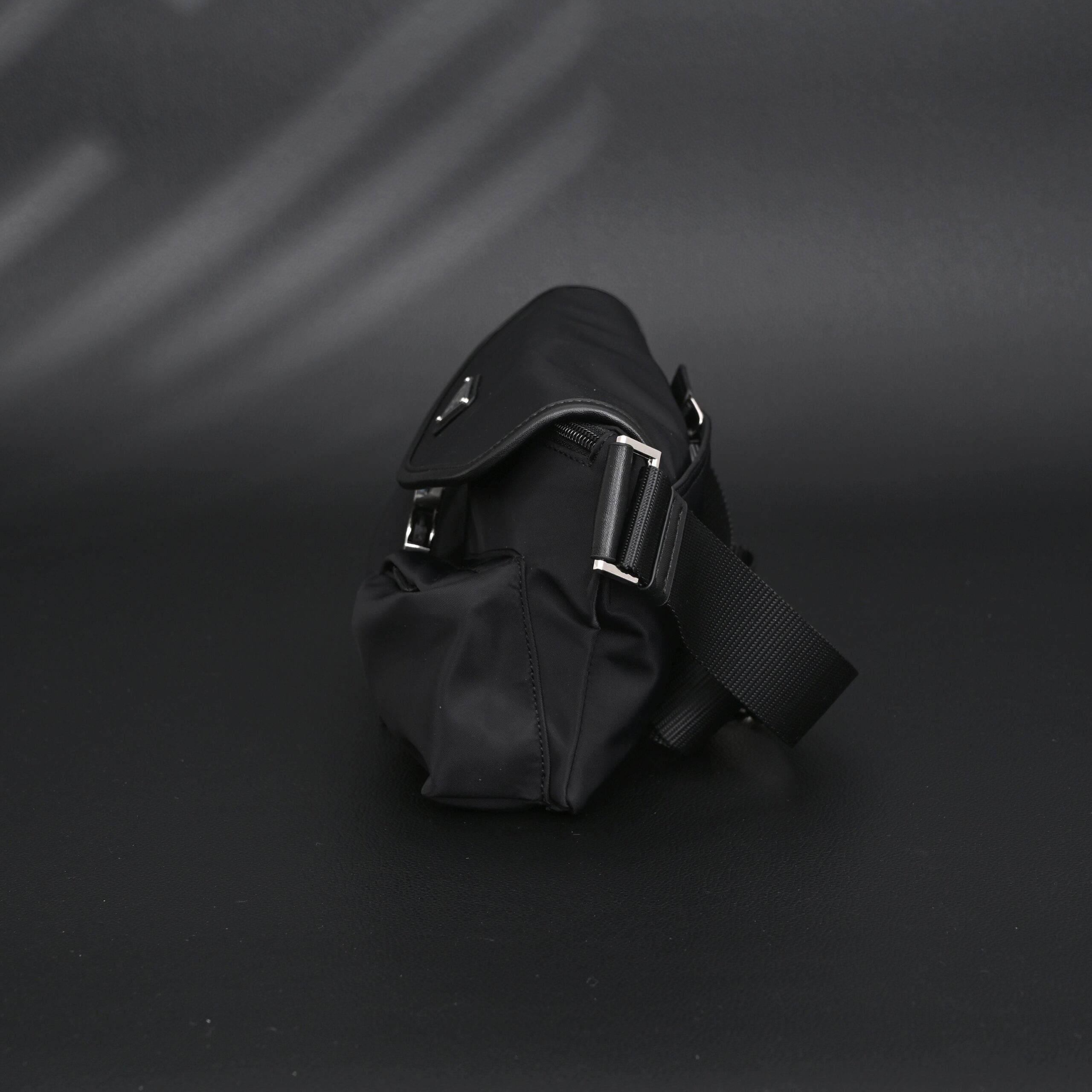 Prada Nylon Black Belt Bag with Silver Logo - Image 6