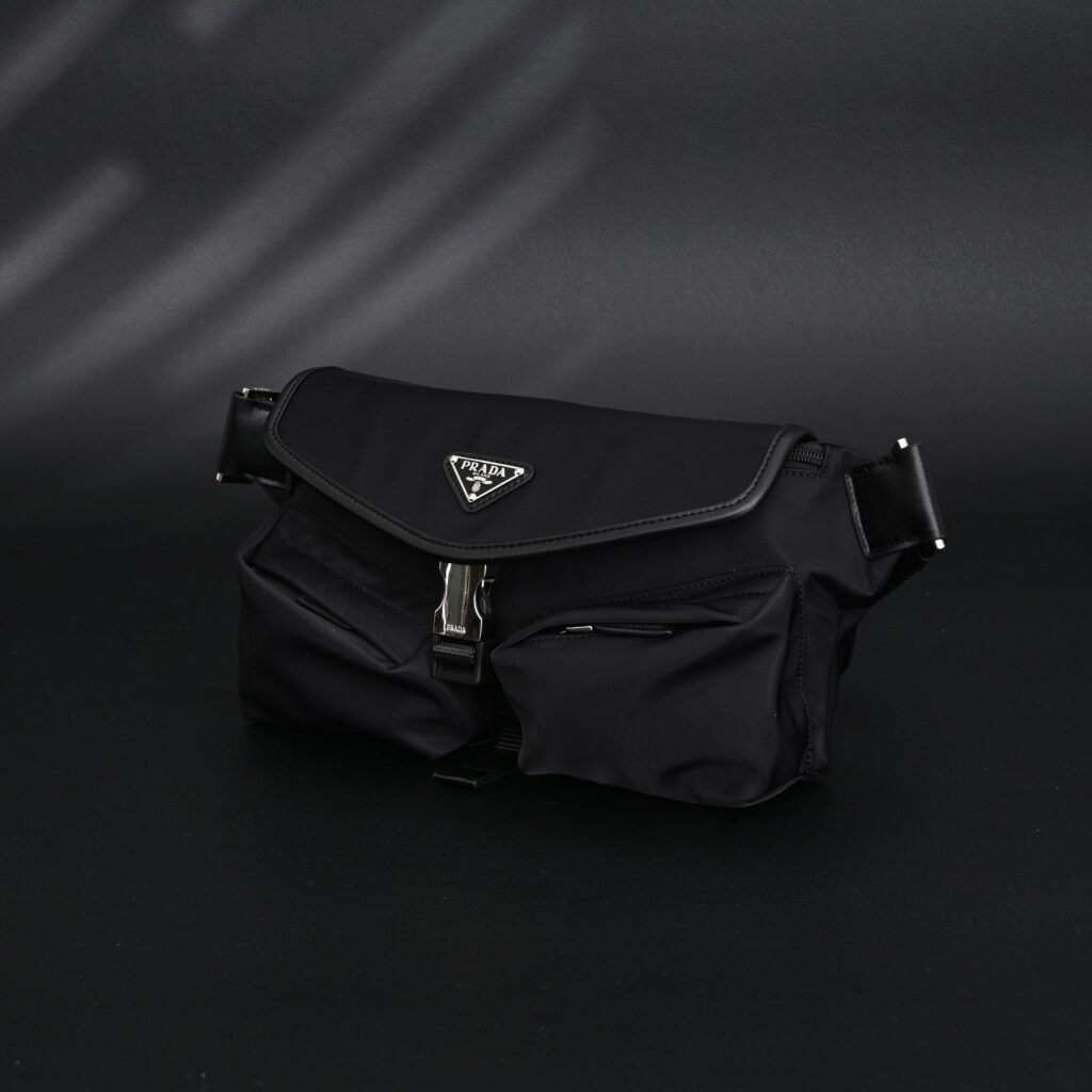Prada Nylon Black Belt Bag with Silver Logo