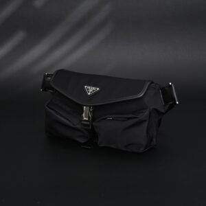 Prada Nylon Black Belt Bag with Silver Logo - Image 7