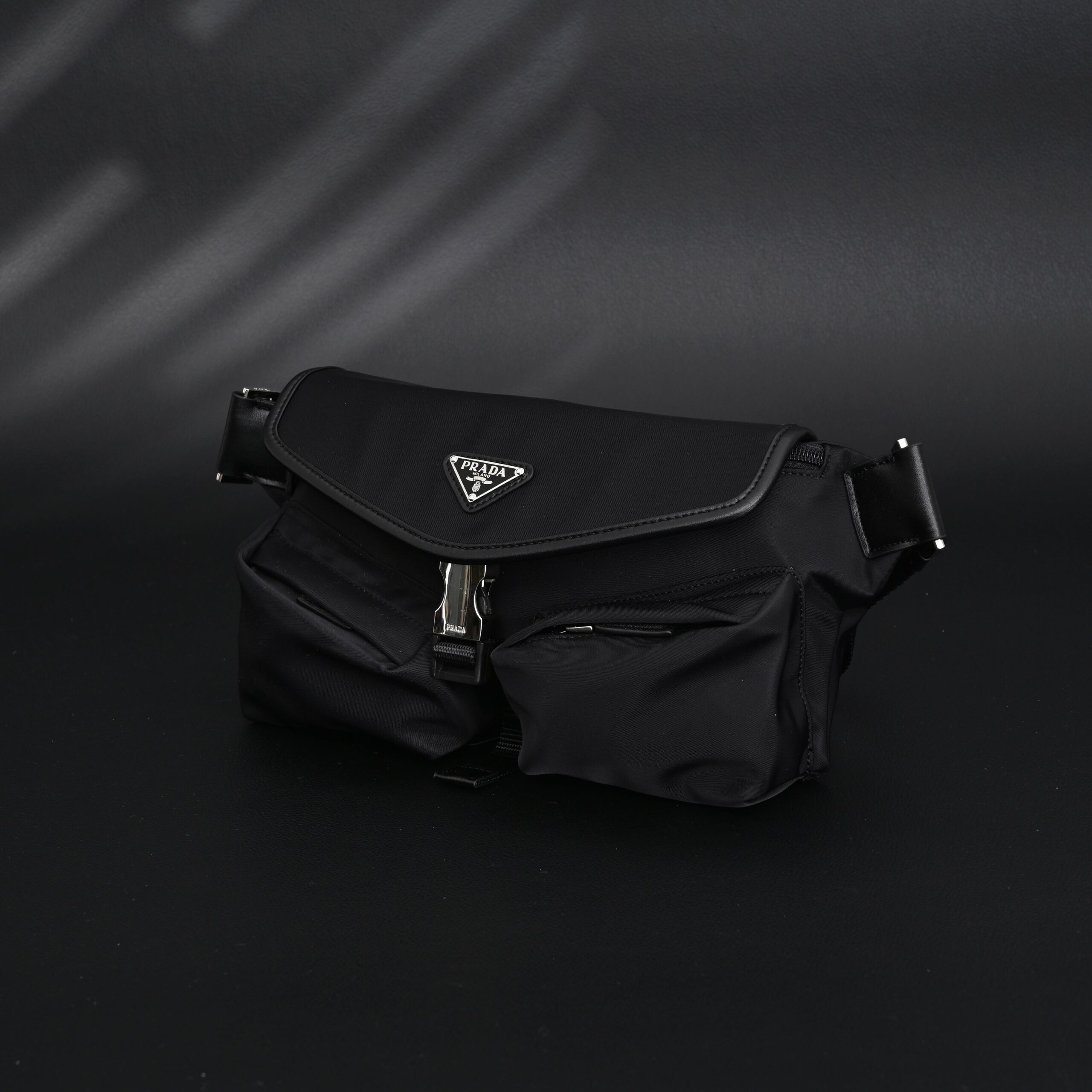Prada Nylon Black Belt Bag with Silver Logo - Image 7