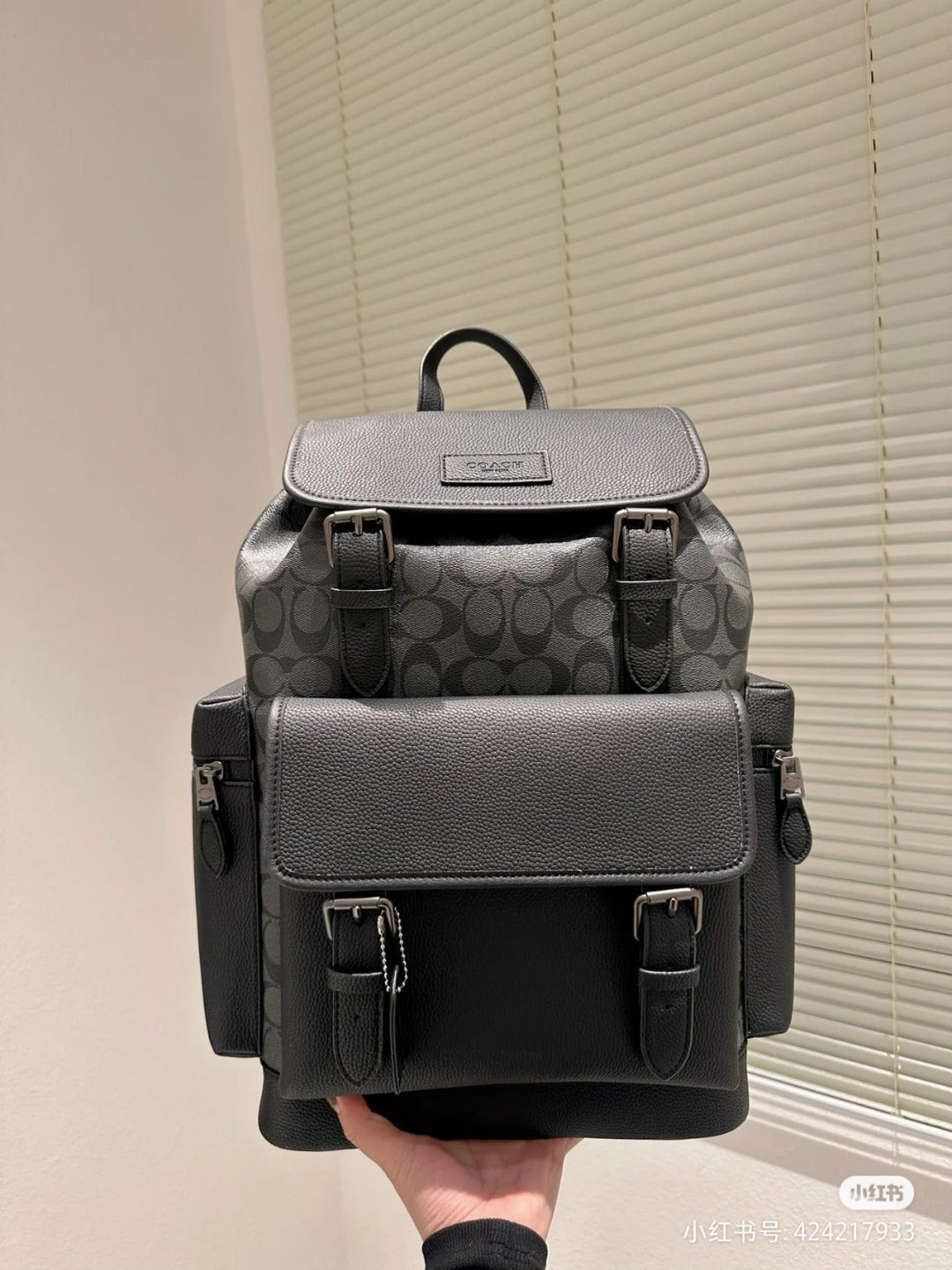 Coach Men’s Leather Backpack – Black Signature Canvas - Image 3