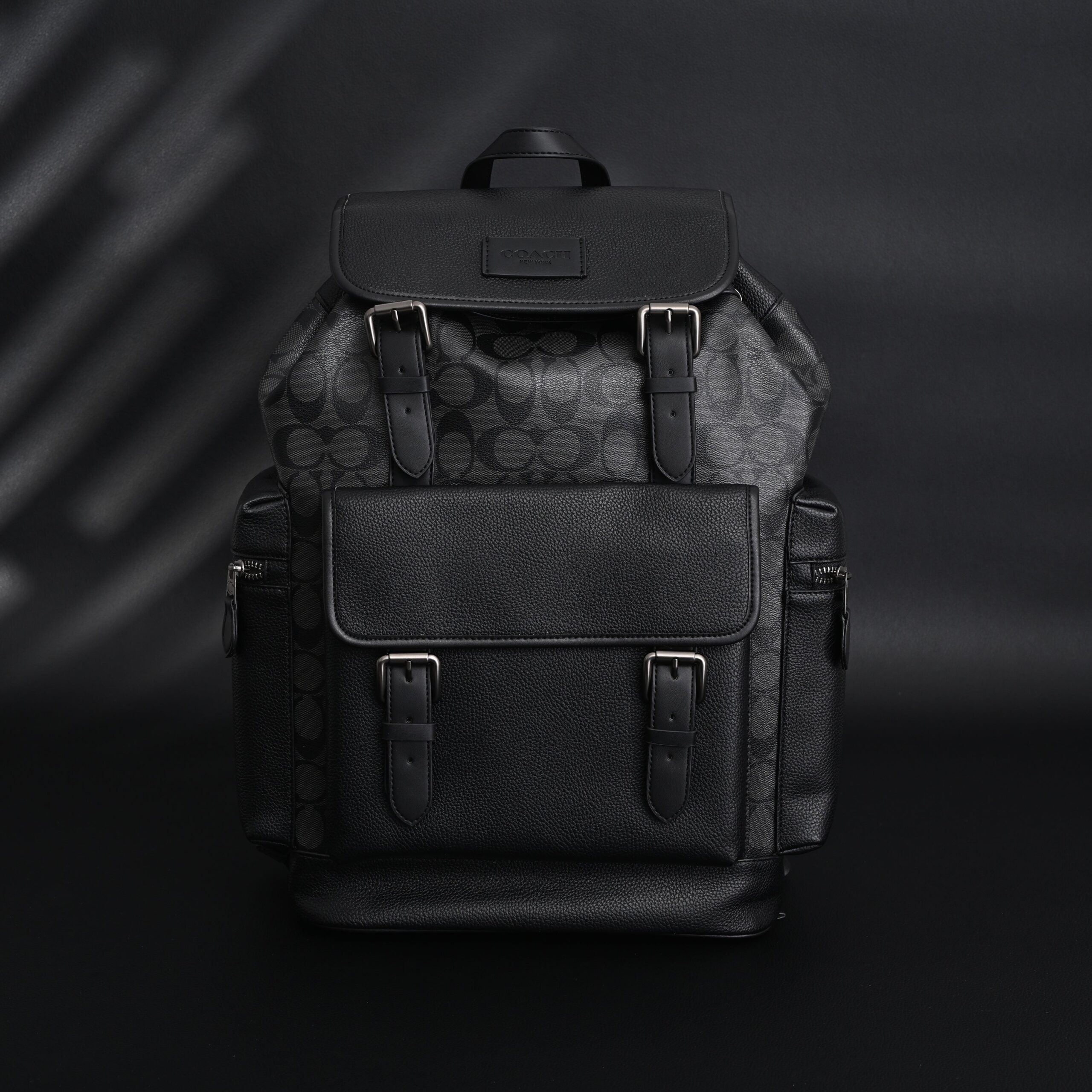 Coach Men’s Leather Backpack – Black Signature Canvas - Image 1