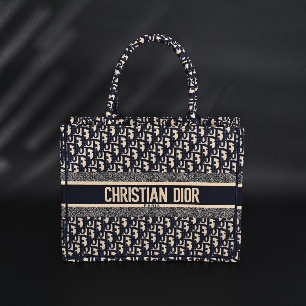 Christian Dior Large Book Tote – Blue Oblique Embroidery (Blue with Beige Contrast)