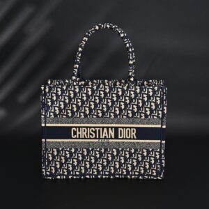 Christian Dior Large Book Tote – Blue Oblique Embroidery (Blue with Beige Contrast)
