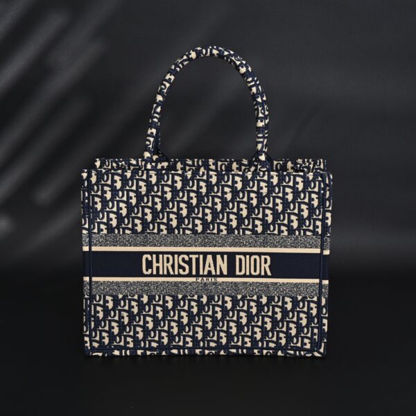 Christian Dior Large Book Tote – Blue Oblique Embroidery (Blue with Beige Contrast)