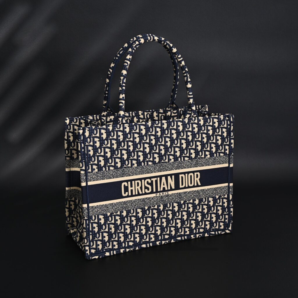 Christian Dior Large Book Tote – Blue Oblique Embroidery (Blue with Beige Contrast)