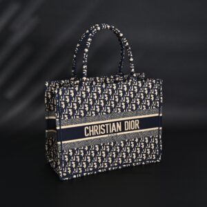 Christian Dior Large Book Tote – Blue Oblique Embroidery (Blue with Beige Contrast) - Image 2