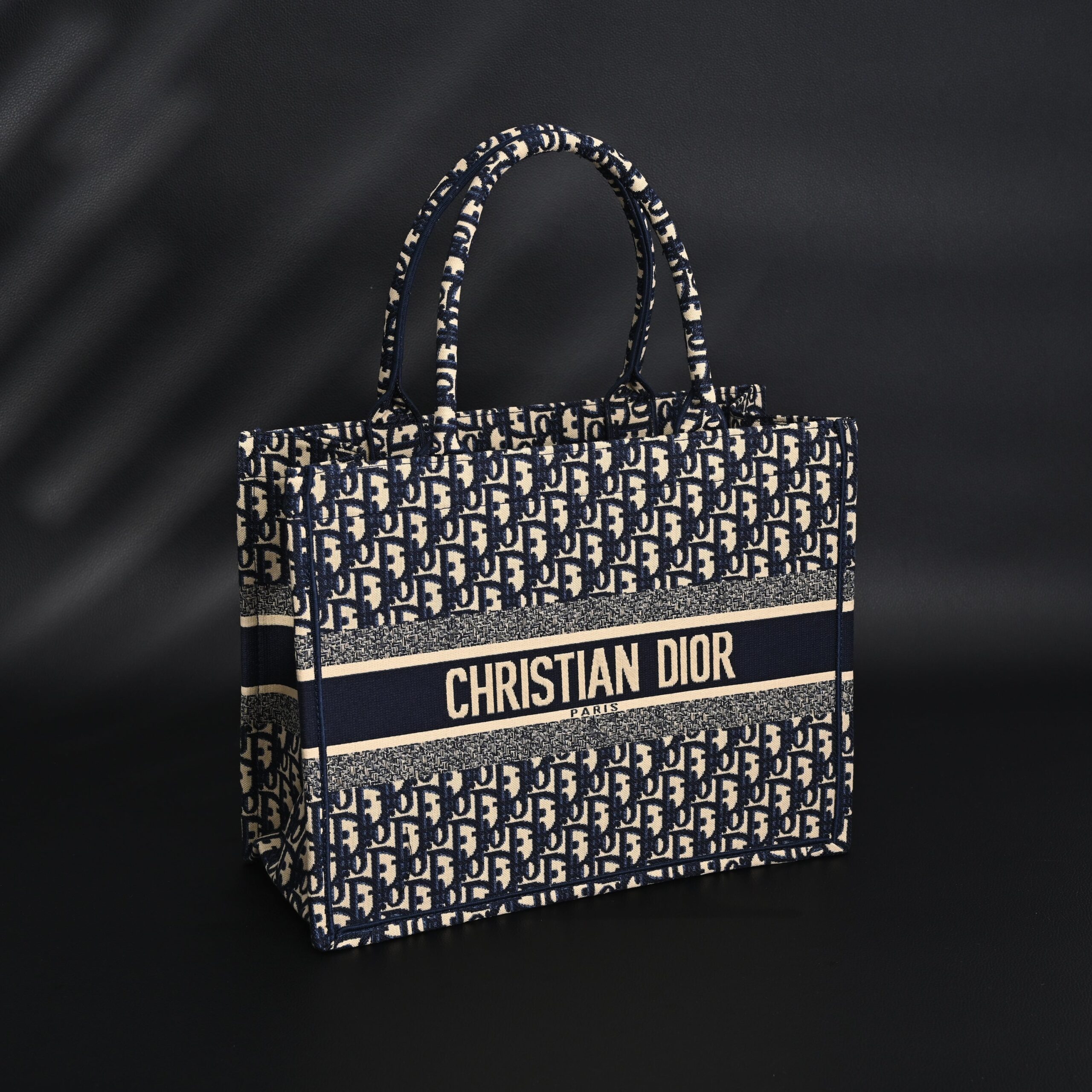 Christian Dior Large Book Tote – Blue Oblique Embroidery (Blue with Beige Contrast) - Image 2