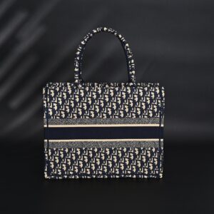 Christian Dior Large Book Tote – Blue Oblique Embroidery (Blue with Beige Contrast) - Image 4