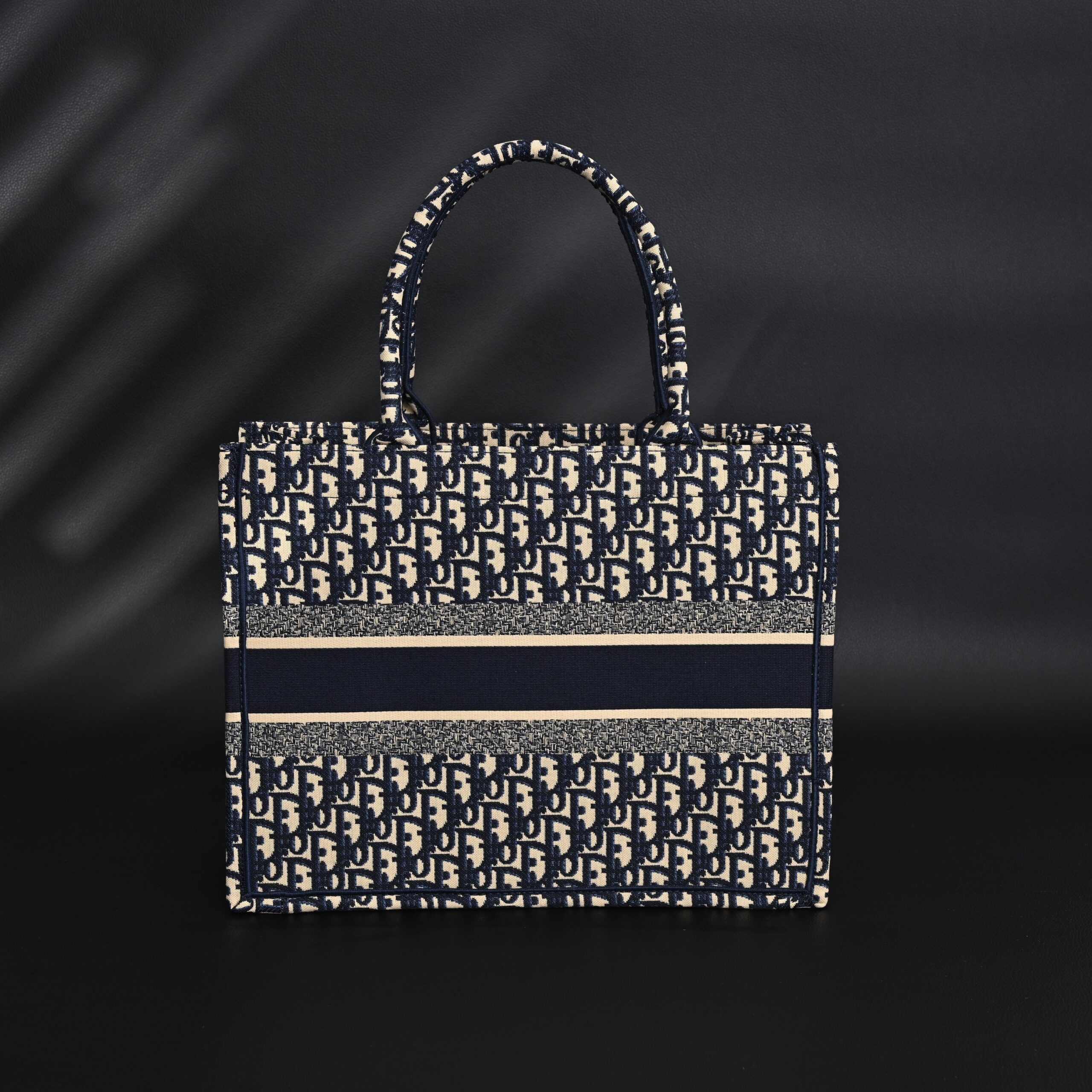 Christian Dior Large Book Tote – Blue Oblique Embroidery (Blue with Beige Contrast) - Image 4