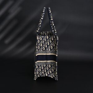 Christian Dior Large Book Tote – Blue Oblique Embroidery (Blue with Beige Contrast) - Image 5