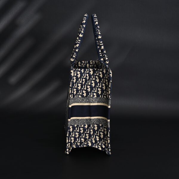 Christian Dior Large Book Tote – Blue Oblique Embroidery (Blue with Beige Contrast)