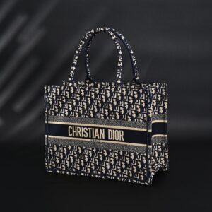 Christian Dior Large Book Tote – Blue Oblique Embroidery (Blue with Beige Contrast) - Image 6