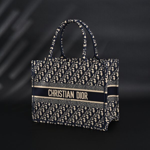 Christian Dior Large Book Tote – Blue Oblique Embroidery (Blue with Beige Contrast)