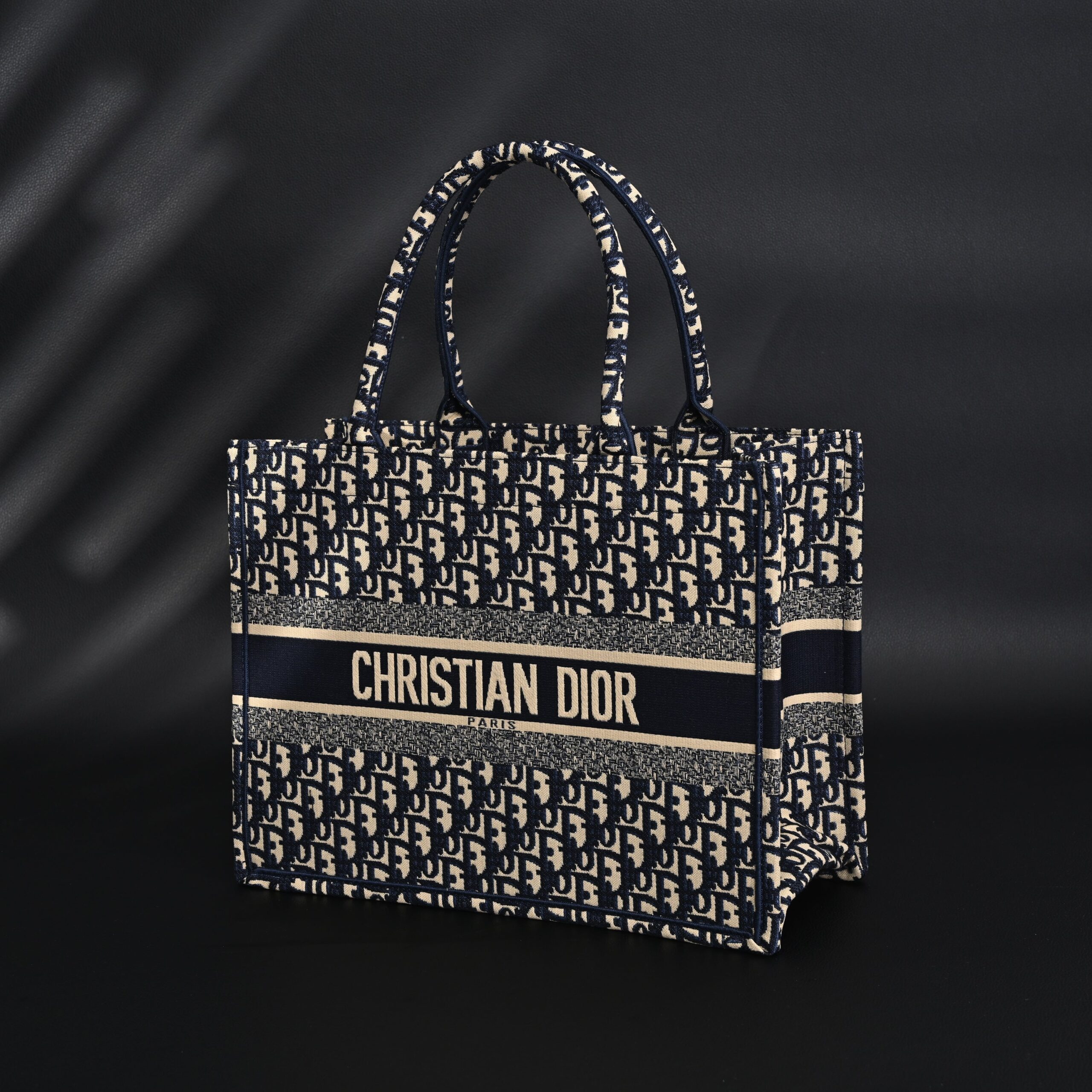 Christian Dior Large Book Tote – Blue Oblique Embroidery (Blue with Beige Contrast) - Image 6