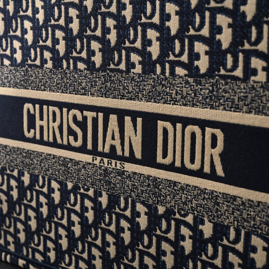 Christian Dior Large Book Tote – Blue Oblique Embroidery (Blue with Beige Contrast)