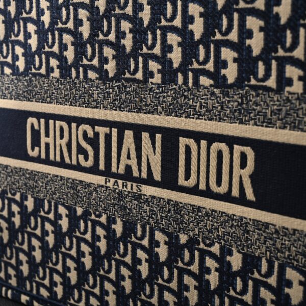 Christian Dior Large Book Tote – Blue Oblique Embroidery (Blue with Beige Contrast)