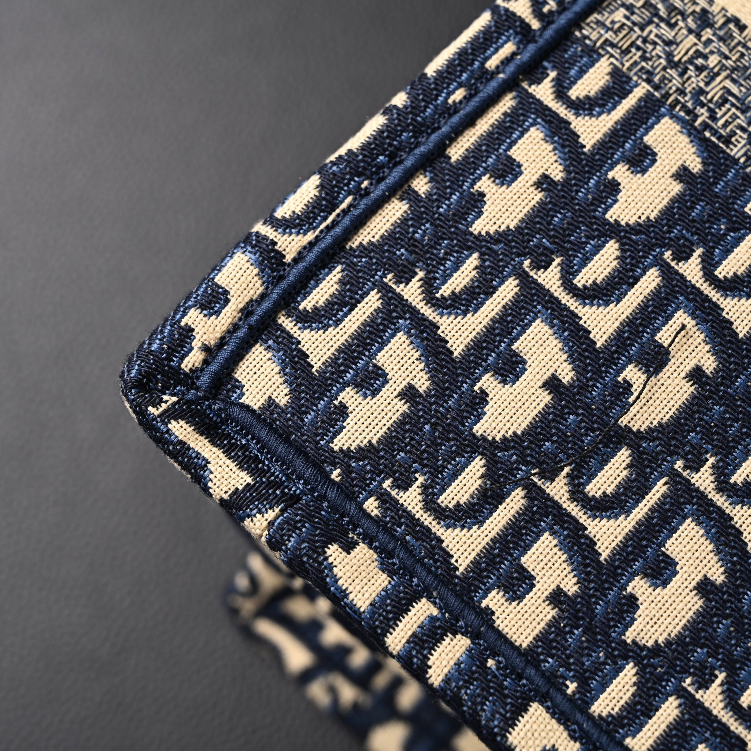 Christian Dior Large Book Tote – Blue Oblique Embroidery (Blue with Beige Contrast) - Image 10