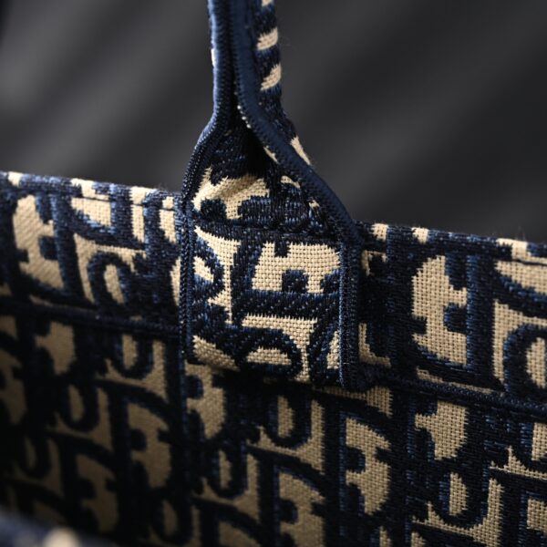Christian Dior Large Book Tote – Blue Oblique Embroidery (Blue with Beige Contrast)