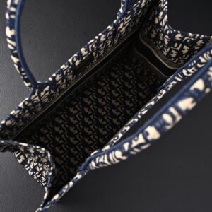 Christian Dior Large Book Tote – Blue Oblique Embroidery (Blue with Beige Contrast) - Image 16