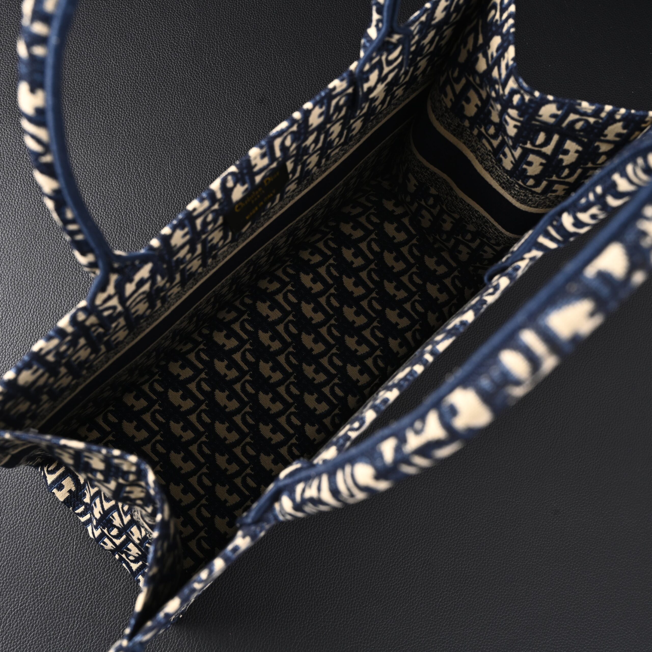 Christian Dior Large Book Tote – Blue Oblique Embroidery (Blue with Beige Contrast) - Image 16