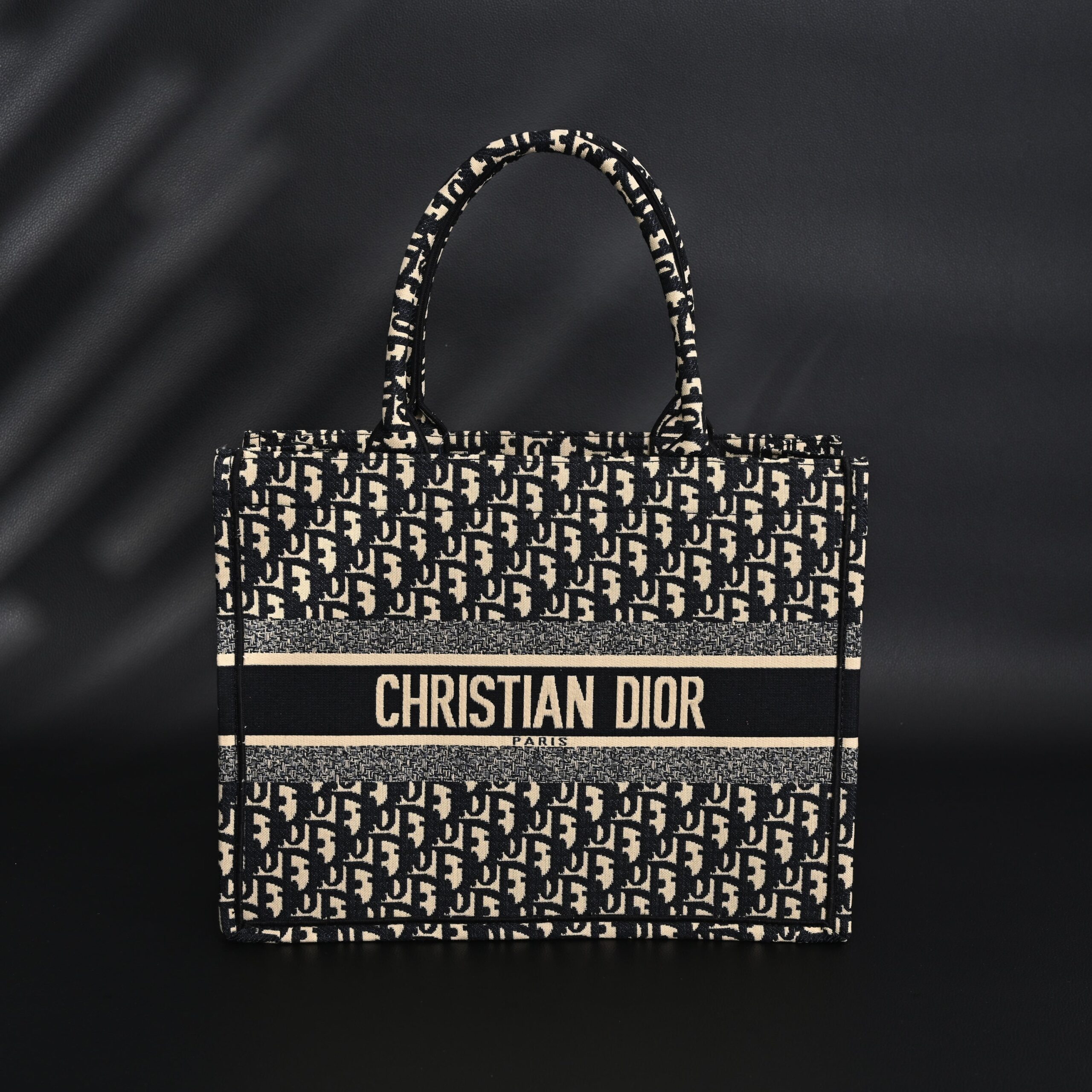 Christian Dior Medium Book Tote – Black Oblique Embroidery - Image 1