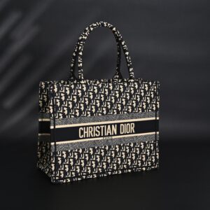 Christian Dior Medium Book Tote – Black Oblique Embroidery - Image 2